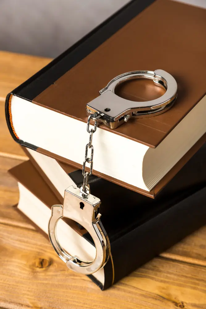 Libros legales con esposas que simbolizan la seguridad y el cumplimiento